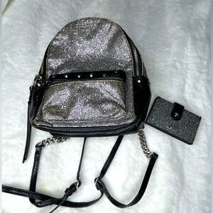 Victorias Secret 2pc  backpack and card wallet holder silver studded